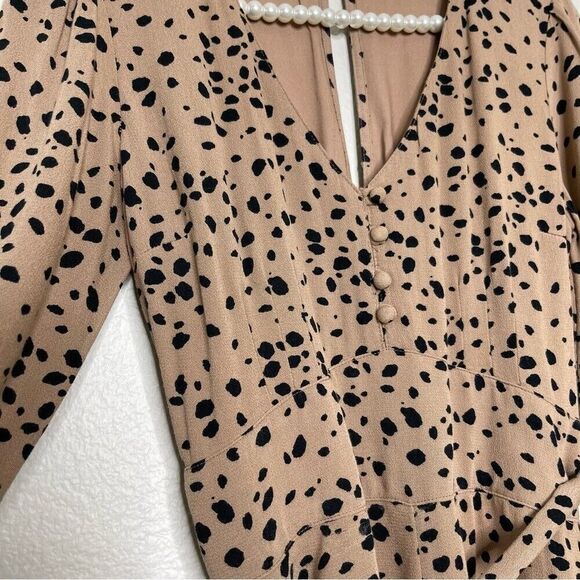 Abercrombie & Fitch XS PETITE Romper Tan Leopard Animal Print Bell Half Sleeve - Picture 5 of 15